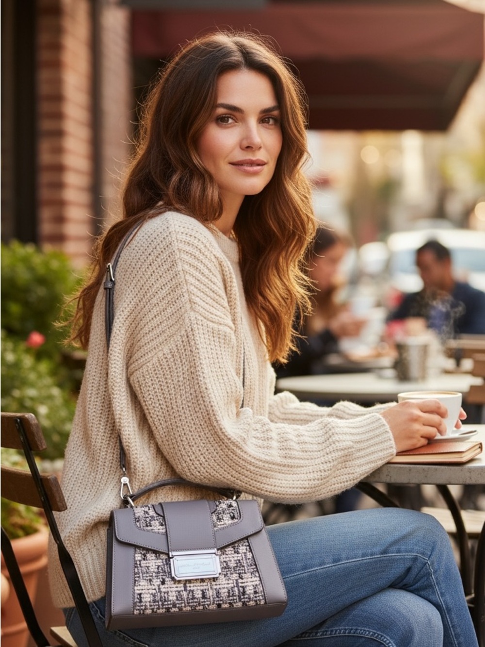 Karl Lagerfeld Light Blue Tweed Top-Handle Mini Bag. MSRP $248.00 - Picture 4 of 13
